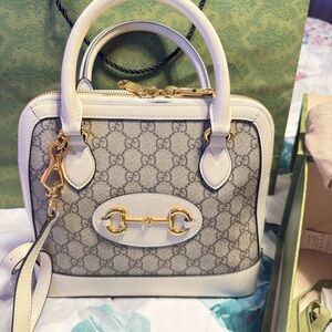 Gucci Gray and White Satchel with Gold Accents
